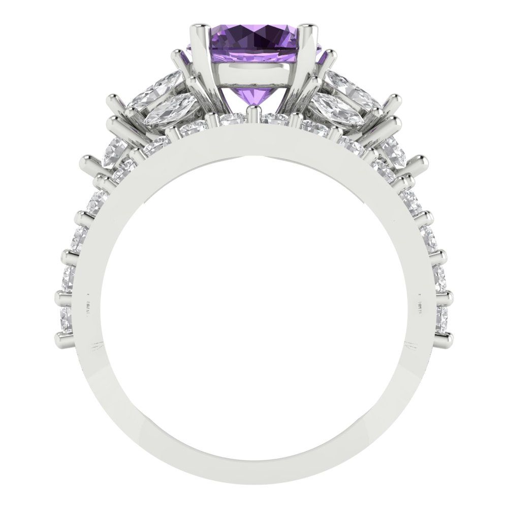 2.94 cttw Round Cut Simulated Alexandrite Bridal Set - Solid White Gold Engagement Ring & Wedding Band