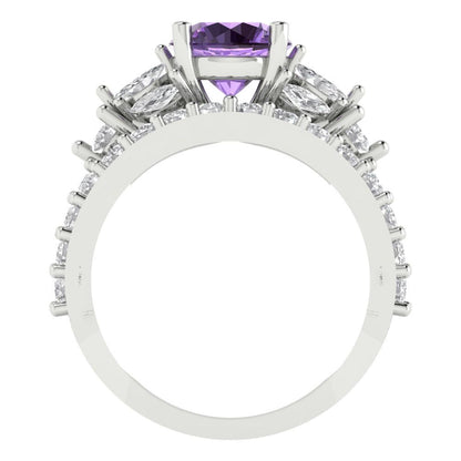 2.94 cttw Round Cut Simulated Alexandrite Bridal Set - Solid White Gold Engagement Ring & Wedding Band