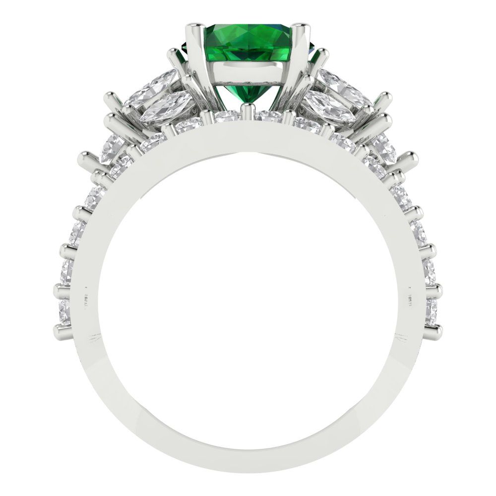 2.94 cttw Round Cut Simulated Emerald Bridal Set - Solid White Gold Engagement Ring & Wedding Band
