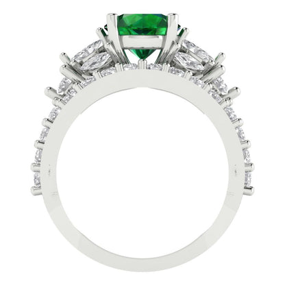 2.94 cttw Round Cut Simulated Emerald Bridal Set - Solid White Gold Engagement Ring & Wedding Band