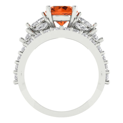 2.94 cttw Round Cut Simulated Pink Tourmaline Bridal Set - Solid White Gold Engagement Ring & Wedding Band