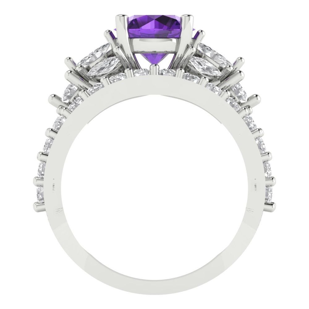 2.94 cttw Round Cut Natural Amethyst Bridal Set - Solid White Gold Engagement Ring & Wedding Band