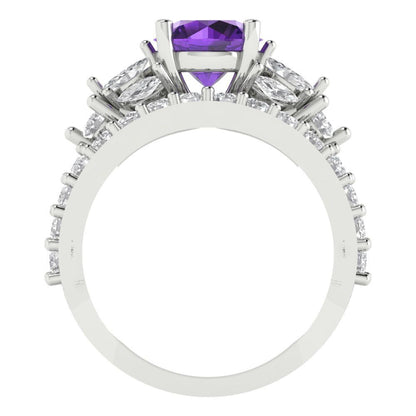 2.94 cttw Round Cut Natural Amethyst Bridal Set - Solid White Gold Engagement Ring & Wedding Band