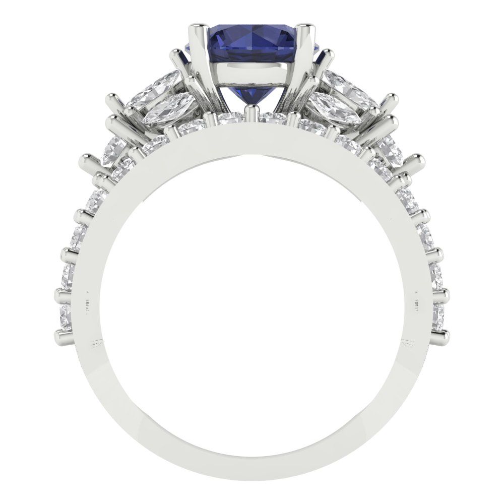 2.94 cttw Round Cut Simulated Blue Sapphire Bridal Set - Solid White Gold Engagement Ring & Wedding Band