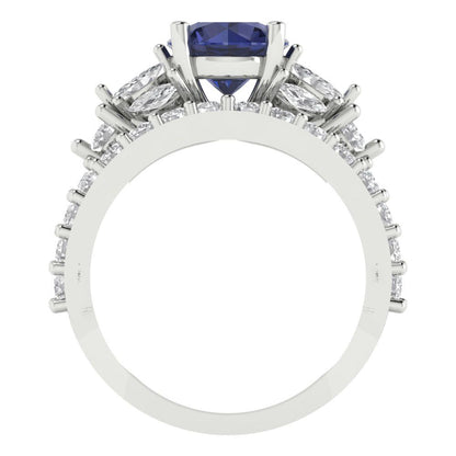 2.94 cttw Round Cut Simulated Blue Sapphire Bridal Set - Solid White Gold Engagement Ring & Wedding Band