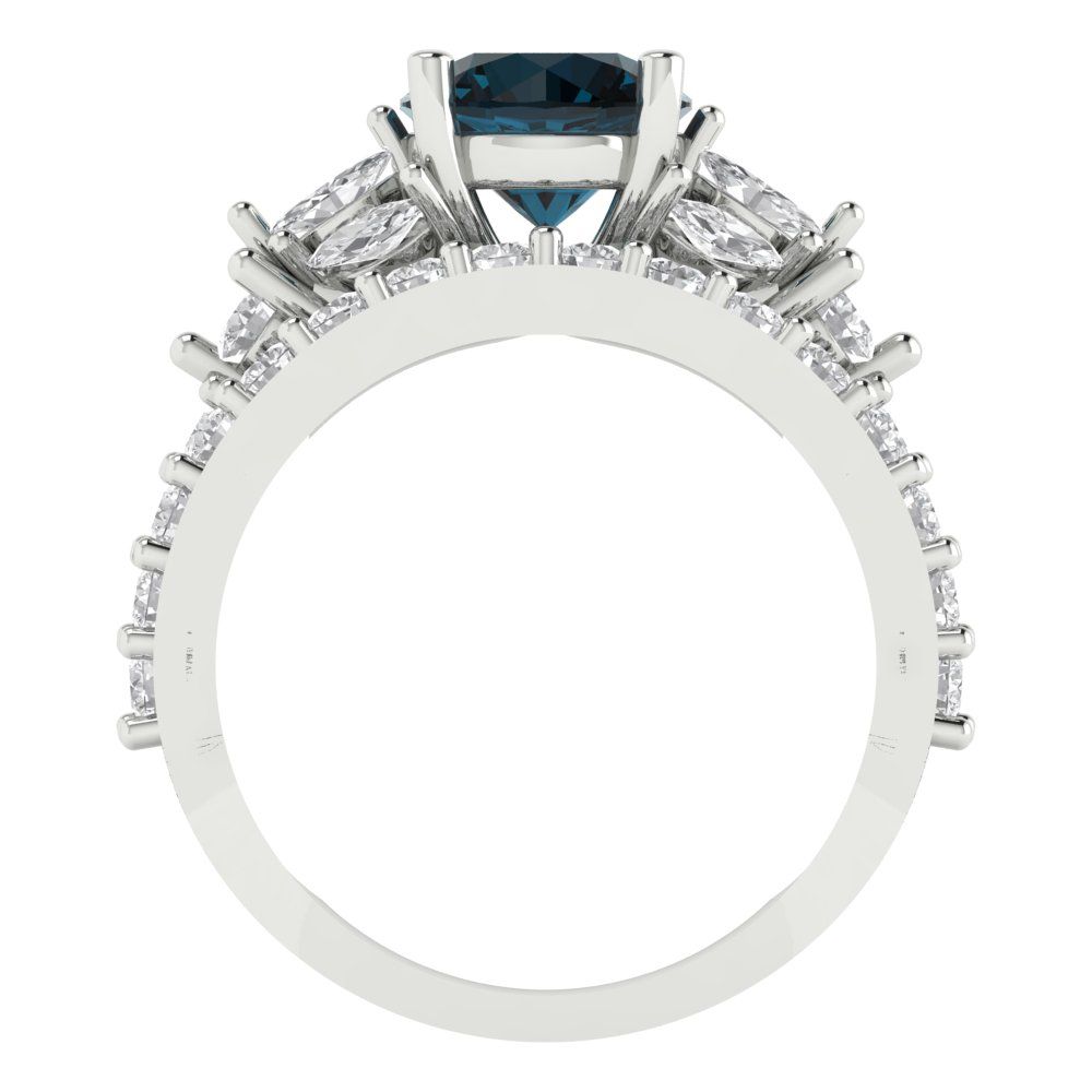 2.94 cttw Round Cut Natural London Blue Topaz Bridal Set - Solid White Gold Engagement Ring & Wedding Band