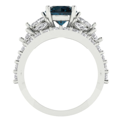 2.94 cttw Round Cut Natural London Blue Topaz Bridal Set - Solid White Gold Engagement Ring & Wedding Band