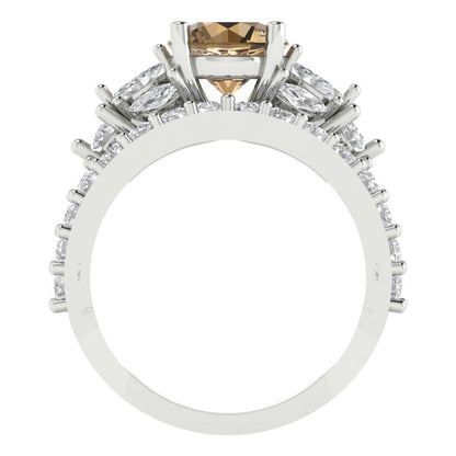 2.94 cttw Round Cut Simulated Champagne Diamond Bridal Set - Solid White Gold Engagement Ring & Wedding Band
