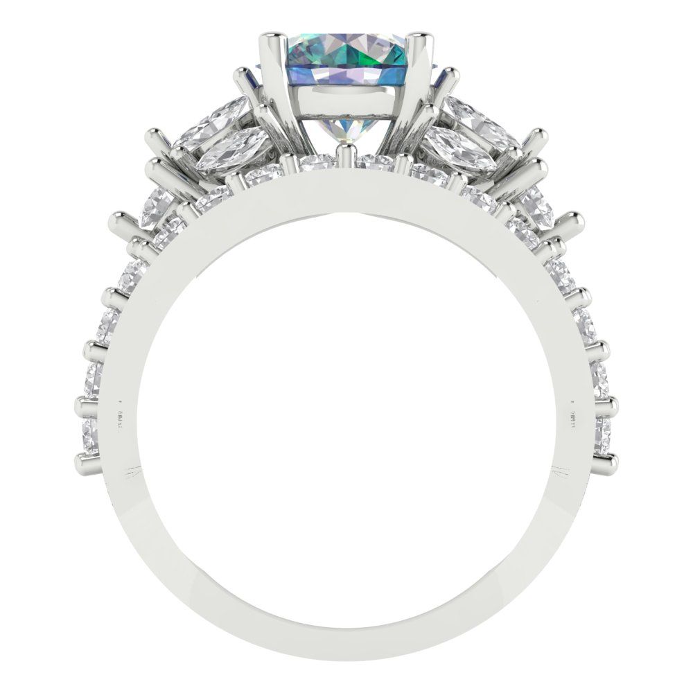 2.94 cttw Round Cut Blue Moissanite Bridal Set - Solid White Gold Engagement Ring & Wedding Band