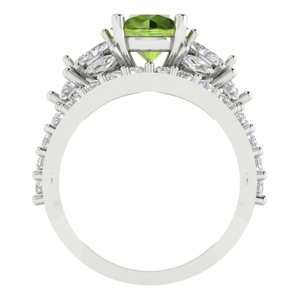 2.94 cttw Round Cut Natural Peridot Bridal Set - Solid White Gold Engagement Ring & Wedding Band