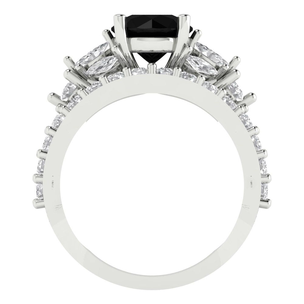 2.94 cttw Round Cut Natural Onyx Bridal Set - Solid White Gold Engagement Ring & Wedding Band