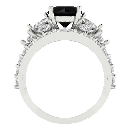 2.94 cttw Round Cut Natural Onyx Bridal Set - Solid White Gold Engagement Ring & Wedding Band