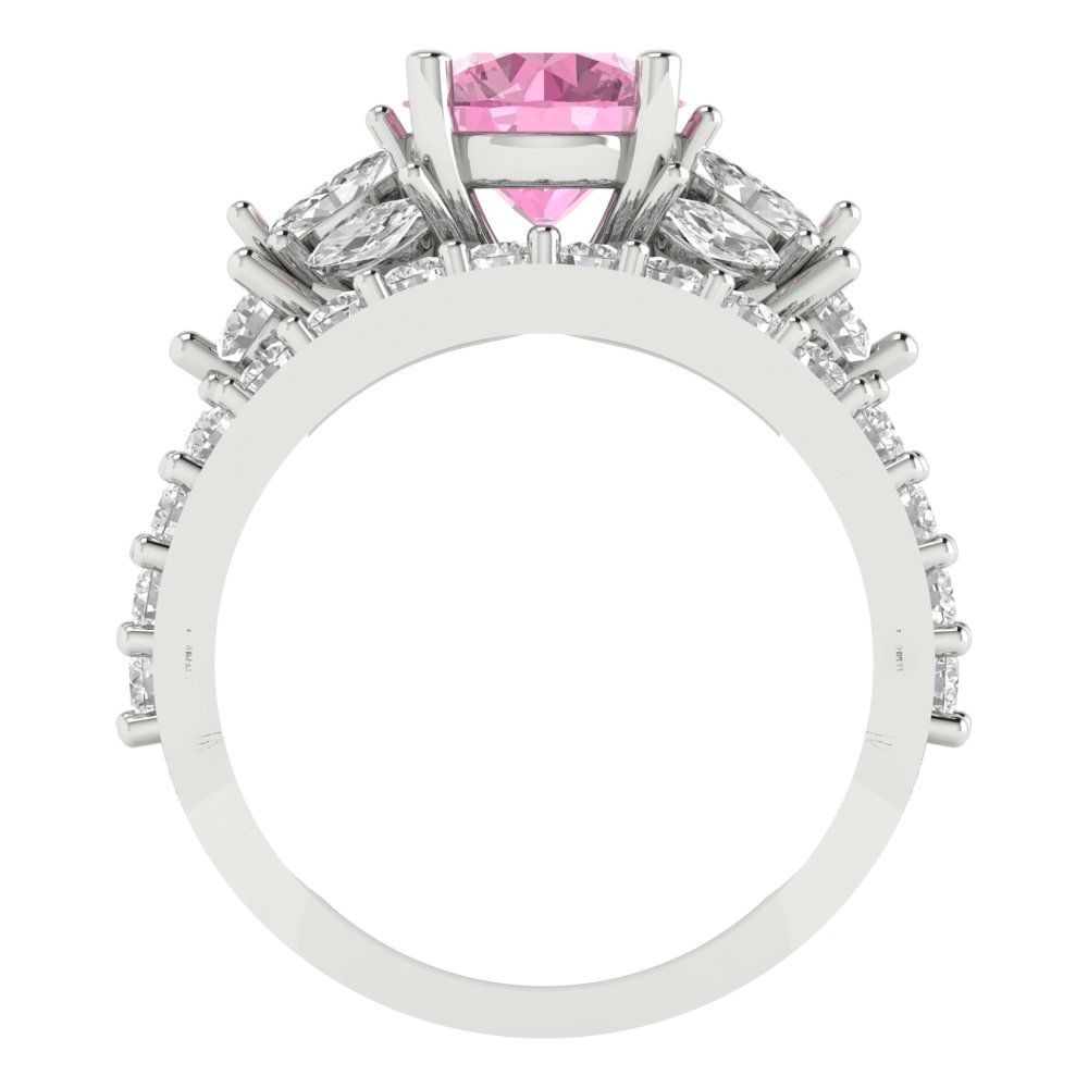 2.94 cttw Round Cut Simulated Pink Diamond Bridal Set - Solid White Gold Engagement Ring & Wedding Band