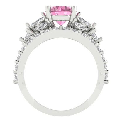 2.94 cttw Round Cut Simulated Pink Diamond Bridal Set - Solid White Gold Engagement Ring & Wedding Band