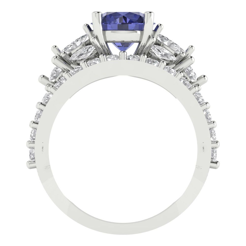 2.94 cttw Round Cut Simulated Tanzanite Bridal Set - Solid White Gold Engagement Ring & Wedding Band
