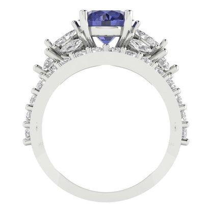 2.94 cttw Round Cut Simulated Tanzanite Bridal Set - Solid White Gold Engagement Ring & Wedding Band