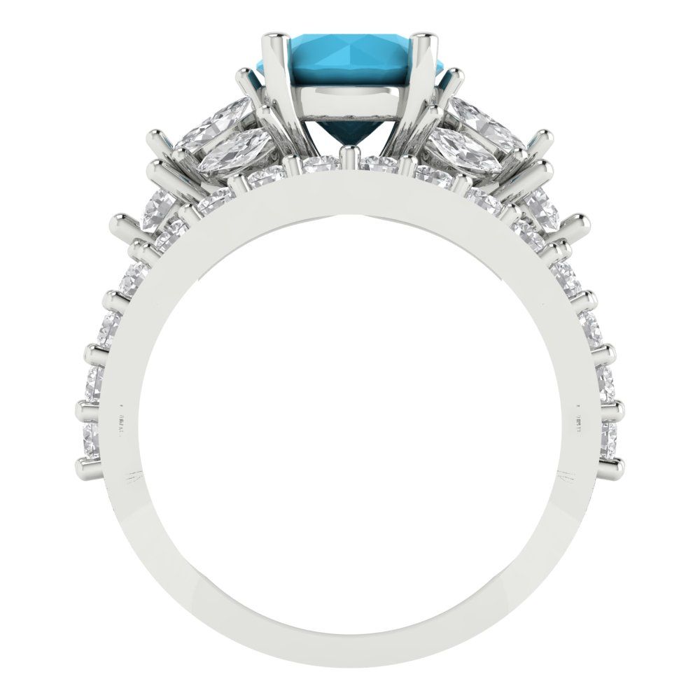 2.94 cttw Round Cut Simulated Turquoise Bridal Set - Solid White Gold Engagement Ring & Wedding Band