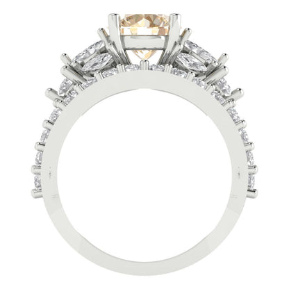 2.94 cttw Round Cut Natural Morganite Bridal Set - Solid White Gold Engagement Ring & Wedding Band