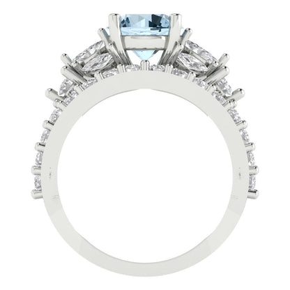 2.94 cttw Round Cut Simulated Blue Diamond Bridal Set - Solid White Gold Engagement Ring & Wedding Band