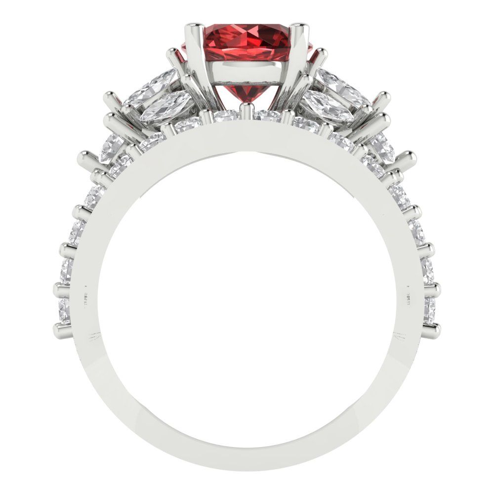 2.94 cttw Round Cut Natural Garnet Bridal Set - Solid White Gold Engagement Ring & Wedding Band