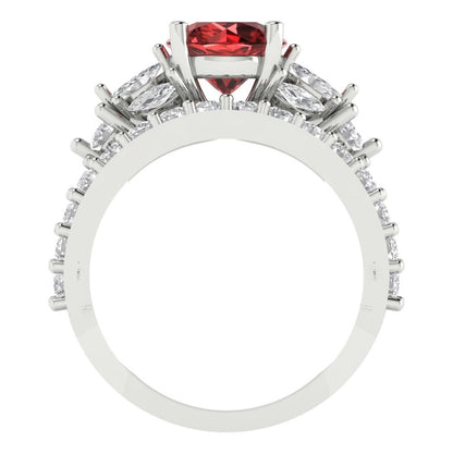 2.94 cttw Round Cut Natural Garnet Bridal Set - Solid White Gold Engagement Ring & Wedding Band