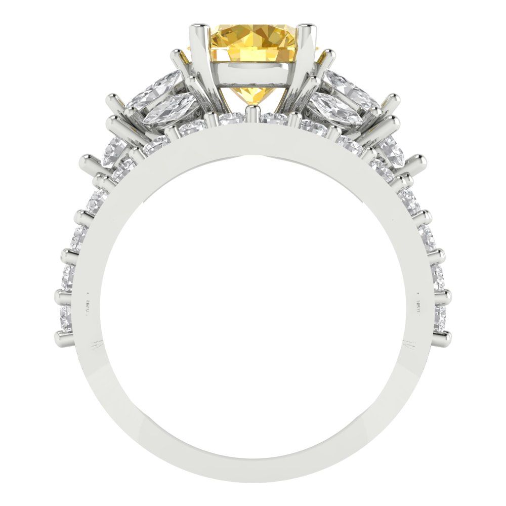 3.06 ct Brilliant Round Cut Natural Citrine White Gold Solitaire with Accents Bridal Set, November Birthstone