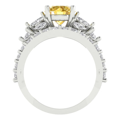3.06 ct Brilliant Round Cut Natural Citrine White Gold Solitaire with Accents Bridal Set, November Birthstone