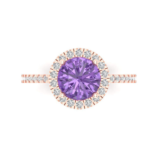 1.8 cttw Simulated Alexandrite Solitaire with Zirconia Simulated Diamond Accents Engagement Ring - Solid Rose Gold (VVS1, Round Cut,7.5mm)