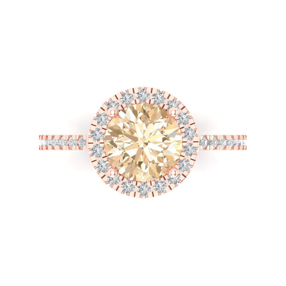 1.8 cttw Natural Morganite Solitaire with Zirconia Simulated Diamond Accents Engagement Ring - Solid Gold (Round Cut,7.5mm)