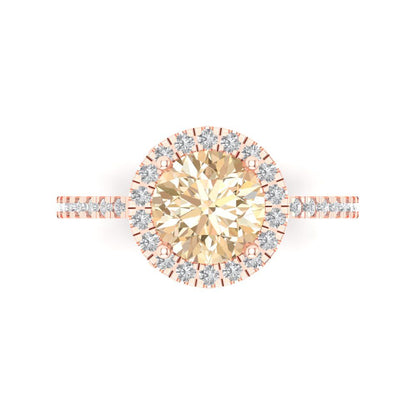 1.8 cttw Natural Morganite Solitaire with Zirconia Simulated Diamond Accents Engagement Ring - Solid Gold (Round Cut,7.5mm)