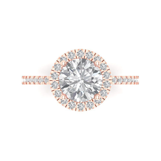 1.8 cttw Moissanite Solitaire with Zirconia Simulated Diamond Accents Engagement Ring - Solid Rose Gold (VVS1, Round Cut,7.5mm)