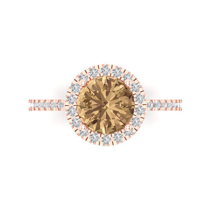 1.8 cttw Zirconia Simulated Champagne Diamond Solitaire with Zirconia Simulated Diamond Accents Engagement Ring - Solid Gold (VVS1, Round Cut,7.5mm)