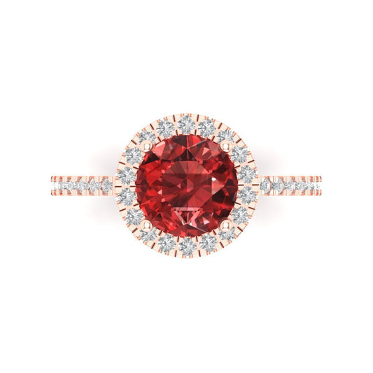 1.8 cttw Natural Garnet Solitaire with Zirconia Simulated Diamond Accents Engagement Ring - Solid Rose Gold (VVS1, Round Cut,7.5mm)