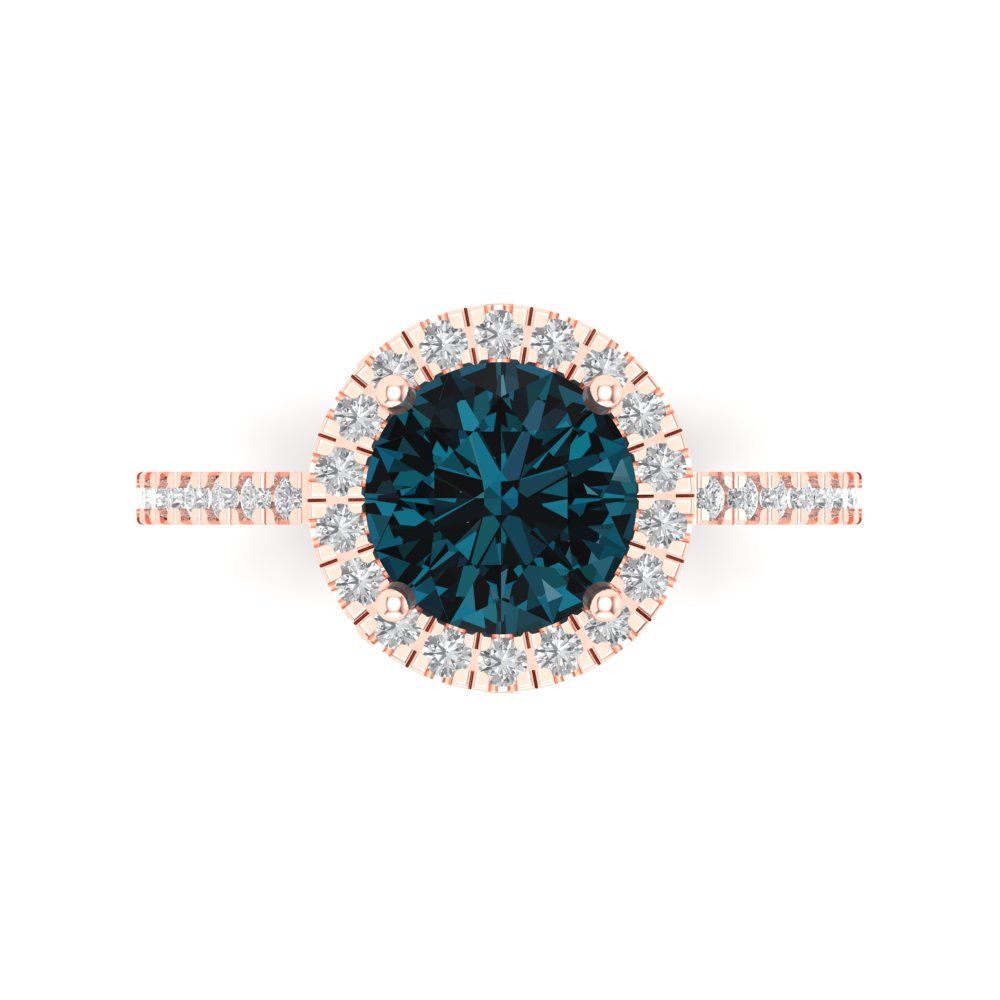 1.8 cttw Natural London Blue Topaz Solitaire with Zirconia Simulated Diamond Accents Engagement Ring - Solid Gold (Round Cut,7.5mm)