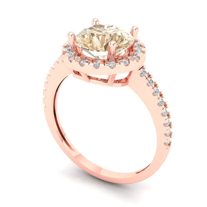 1.8 cttw Natural Morganite Solitaire with Zirconia Simulated Diamond Accents Engagement Ring - Solid Gold (Round Cut,7.5mm)