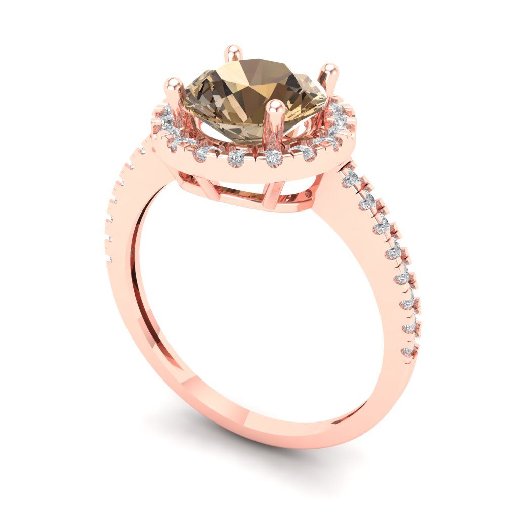 1.8 cttw Zirconia Simulated Champagne Diamond Solitaire with Zirconia Simulated Diamond Accents Engagement Ring - Solid Gold (VVS1, Round Cut,7.5mm)