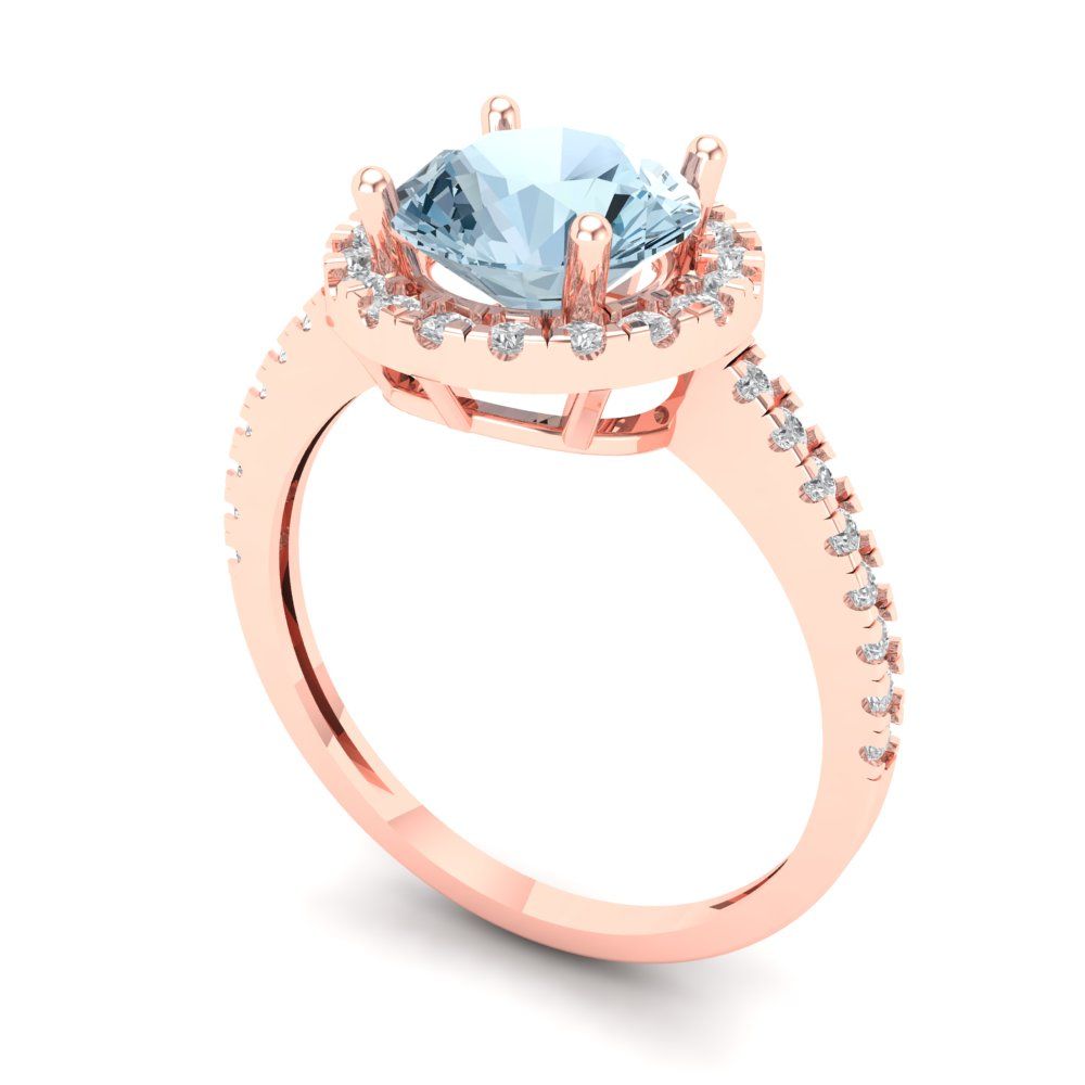 1.8 cttw Natural Sky Blue Topaz Solitaire with Zirconia Simulated Diamond Accents Engagement Ring - Solid Gold (Round Cut,7.5mm)