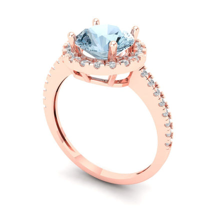 1.8 cttw Natural Sky Blue Topaz Solitaire with Zirconia Simulated Diamond Accents Engagement Ring - Solid Gold (Round Cut,7.5mm)