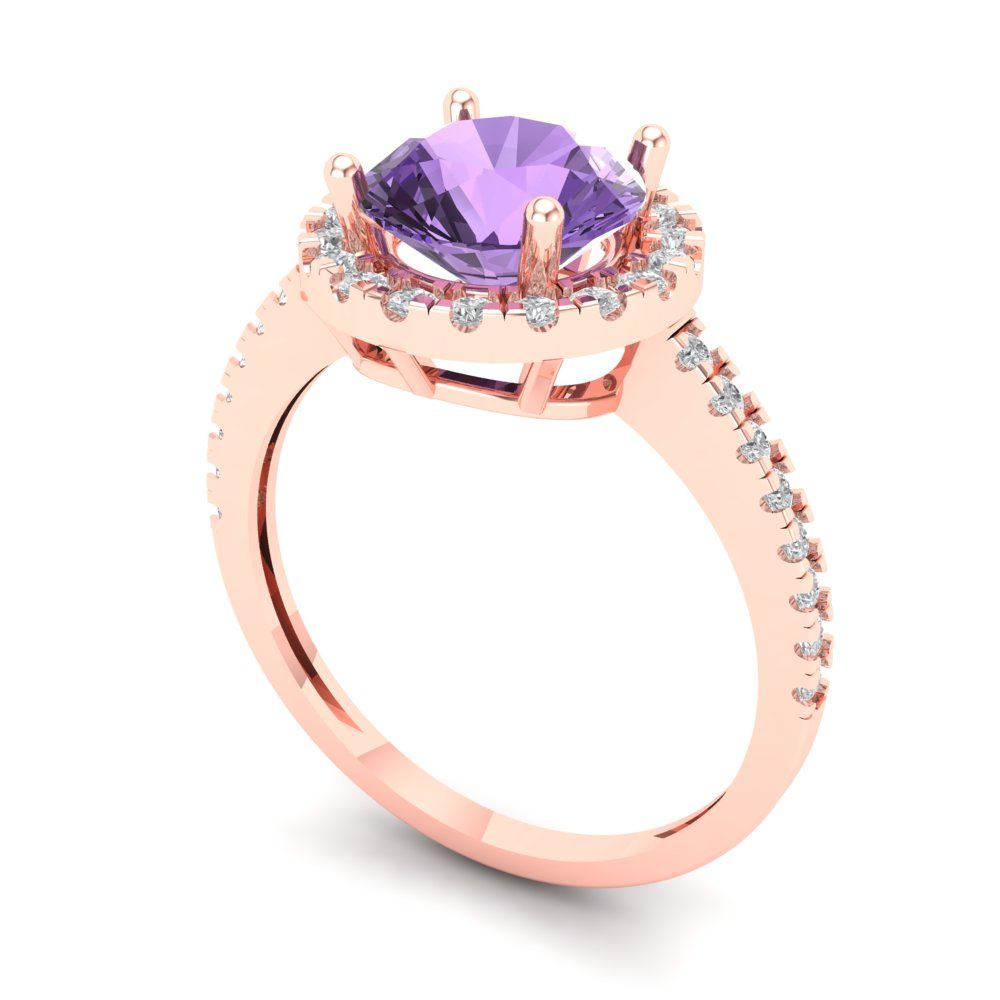 1.8 cttw Simulated Alexandrite Solitaire with Zirconia Simulated Diamond Accents Engagement Ring - Solid Gold (Round Cut,7.5mm)