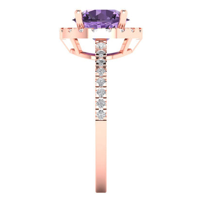 1.8 cttw Simulated Alexandrite Solitaire with Zirconia Simulated Diamond Accents Engagement Ring - Solid Gold (Round Cut,7.5mm)