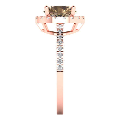 1.8 cttw Zirconia Simulated Champagne Diamond Solitaire with Zirconia Simulated Diamond Accents Engagement Ring - Solid Gold (VVS1, Round Cut,7.5mm)