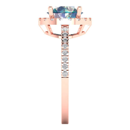 1.8 cttw Blue Moissanite Solitaire with Zirconia Simulated Diamond Accents Engagement Ring - Solid Gold (Round Cut,7.5mm)