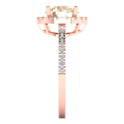 1.8 cttw Natural Morganite Solitaire with Zirconia Simulated Diamond Accents Engagement Ring - Solid Gold (Round Cut,7.5mm)