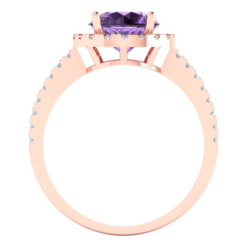 1.8 cttw Simulated Alexandrite Solitaire with Zirconia Simulated Diamond Accents Engagement Ring - Solid Gold (Round Cut,7.5mm)