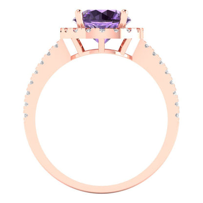 1.8 cttw Simulated Alexandrite Solitaire with Zirconia Simulated Diamond Accents Engagement Ring - Solid Gold (Round Cut,7.5mm)