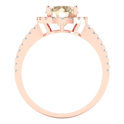 1.8 cttw Natural Morganite Solitaire with Zirconia Simulated Diamond Accents Engagement Ring - Solid Gold (Round Cut,7.5mm)