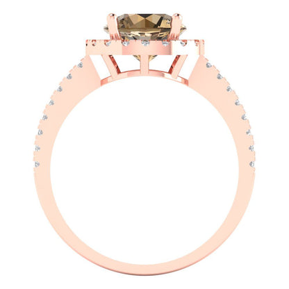 1.8 cttw Zirconia Simulated Champagne Diamond Solitaire with Zirconia Simulated Diamond Accents Engagement Ring - Solid Gold (VVS1, Round Cut,7.5mm)