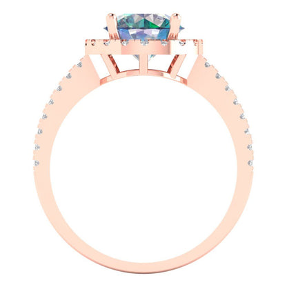 1.8 cttw Blue Moissanite Solitaire with Zirconia Simulated Diamond Accents Engagement Ring - Solid Gold (Round Cut,7.5mm)