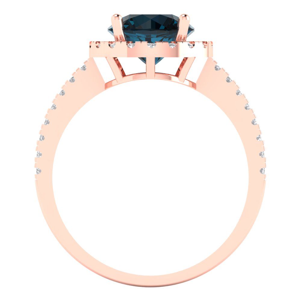 1.8 cttw Natural London Blue Topaz Solitaire with Zirconia Simulated Diamond Accents Engagement Ring - Solid Gold (Round Cut,7.5mm)