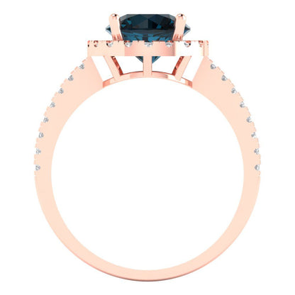 1.8 cttw Natural London Blue Topaz Solitaire with Zirconia Simulated Diamond Accents Engagement Ring - Solid Gold (Round Cut,7.5mm)